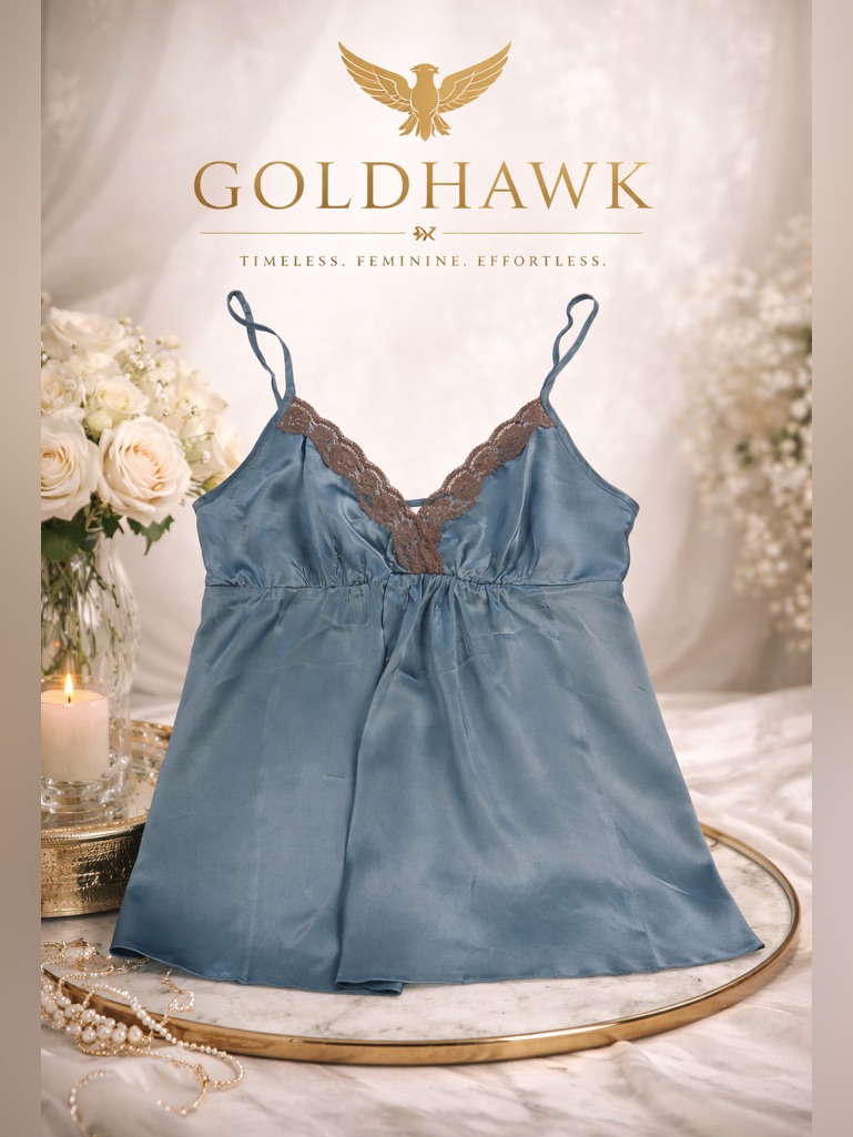 Nwt Gold Hawk Camisole In Niagara Blue Silk With Lace Trim Size Medium